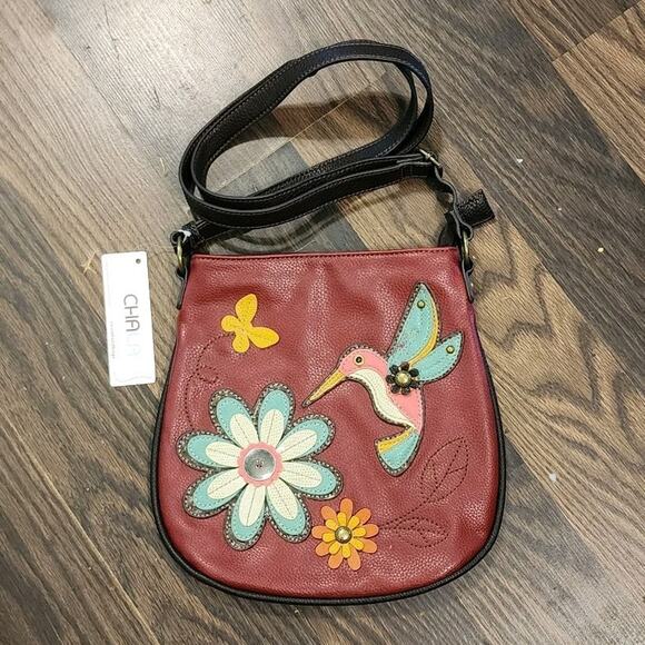 Chala Crossbody Purse Burgundy Hummingbird Flowers New w/Tags READ - Picture 1 of 15